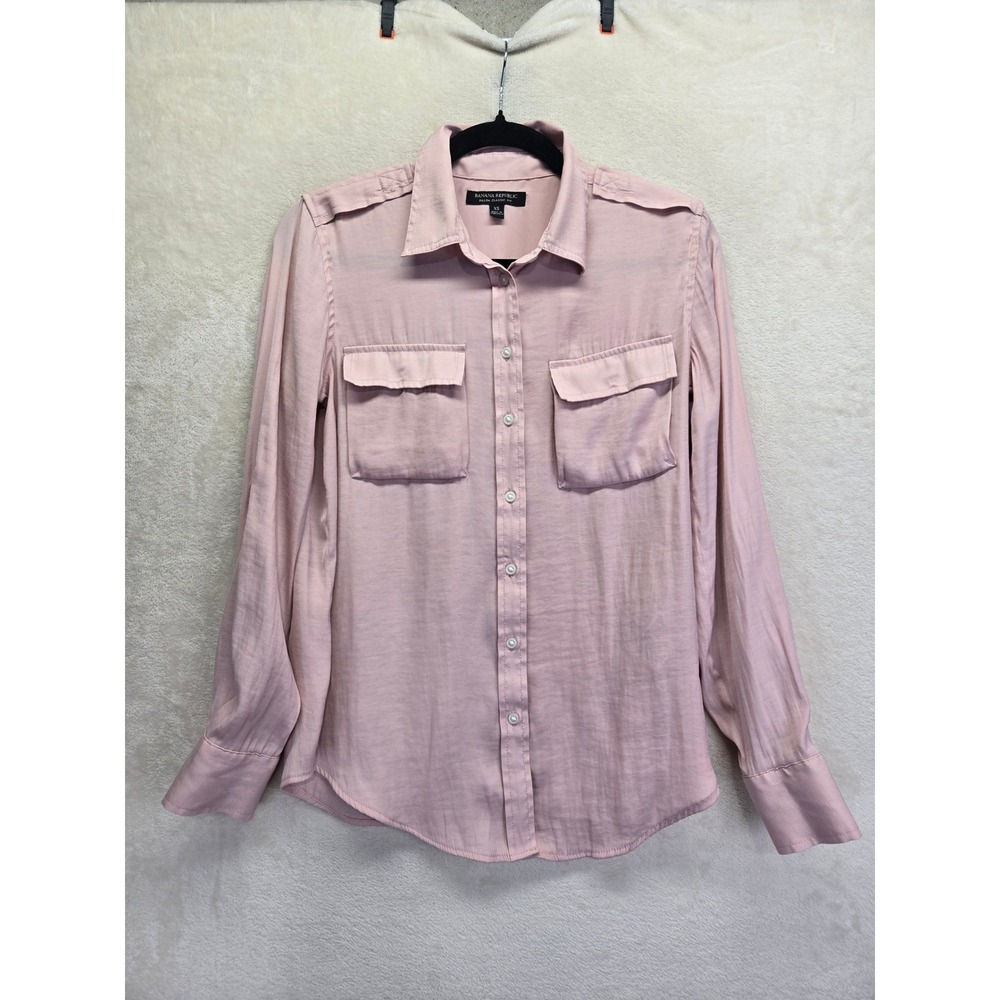 Banana Republic Dillon Classic Fit Shirt XS Pink Button Down Utility Blouse Long
